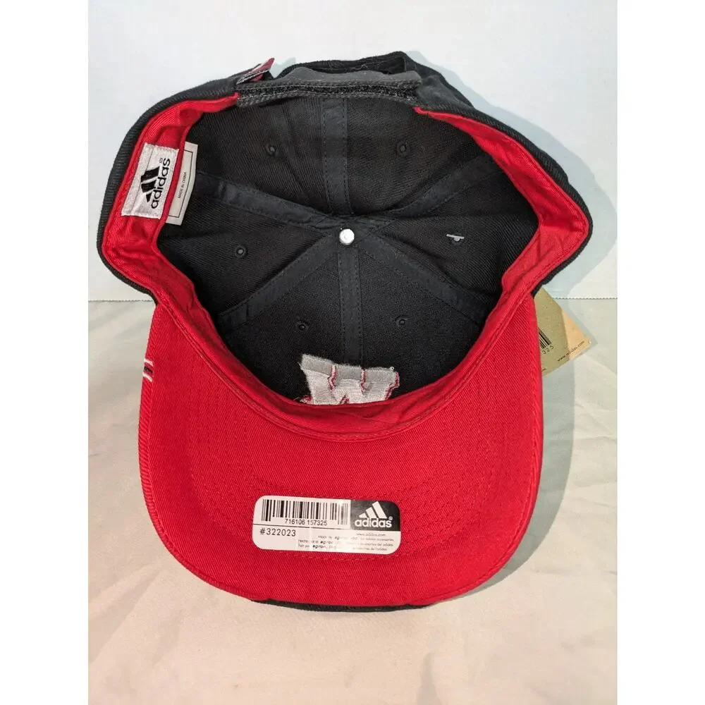 Wisconsin Badgers NCAA Adidas Embroidered Team Logo Red Black Adjustable Cap Hat - Picture 5 of 7